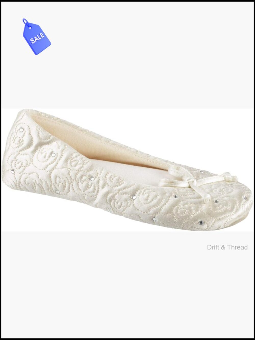 Quilted Ballerina Slippers with Rhinestones Suede Sole Women's 5-6